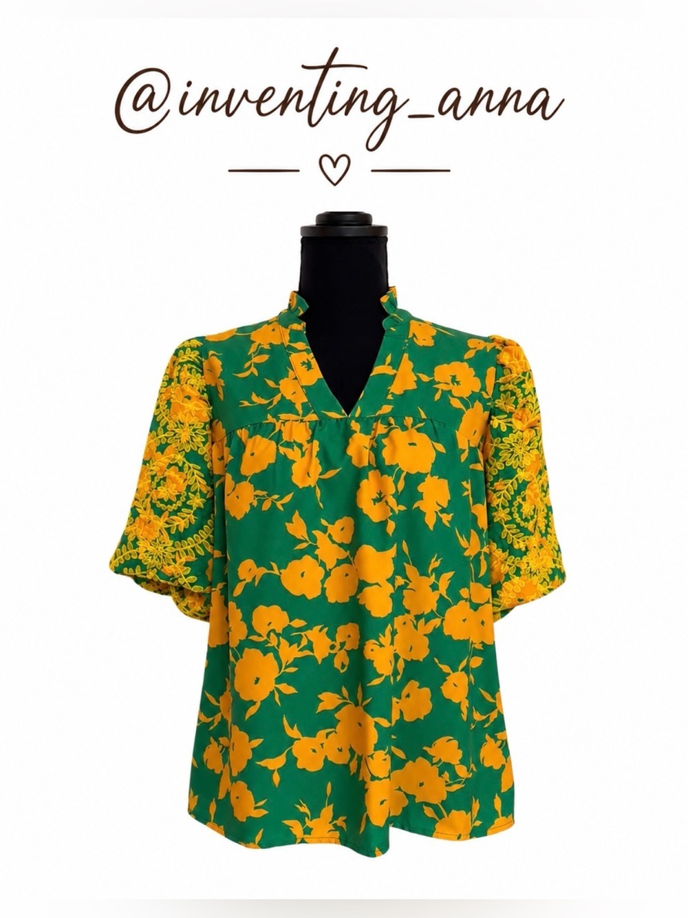 Umgee Green Orange Floral Embroidered Puff Sleeve Blouse size S - Picture 5 of 9